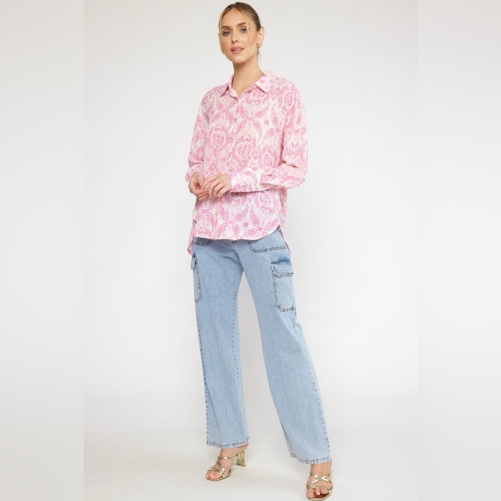 Entro Paisley Floral Button-Down Long Sleeve Boluse NWT small